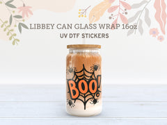 BOO Spider Web Halloween Libbey Glass Wrap | 16oz UV DTF Cup Sticker UV156