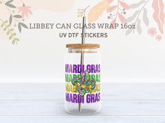 Mardi Gras Fleur-de-Lis UV DTF Wrap | 16oz Libbey Glass Sticker UV085
