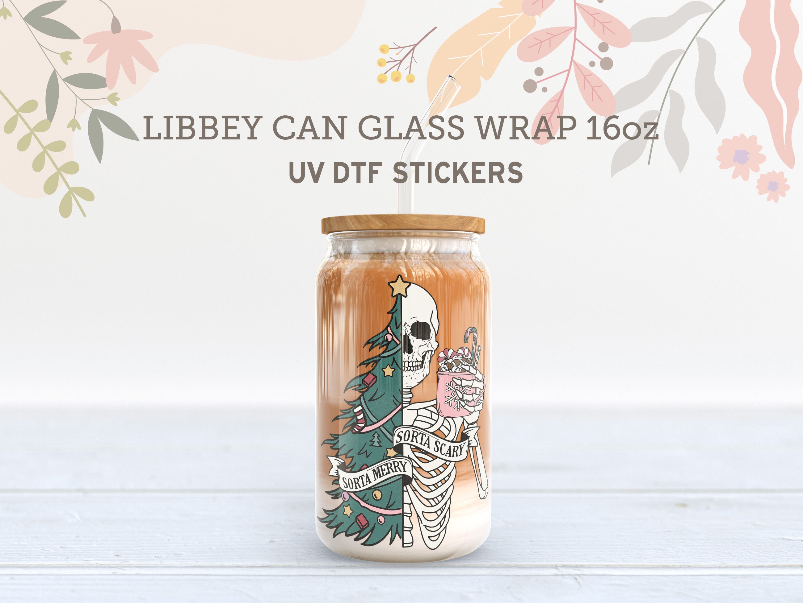 Sorta Merry Sorta Scary UV DTF Cup Wrap | 16oz Libbey Glass Cup Sticker UV051