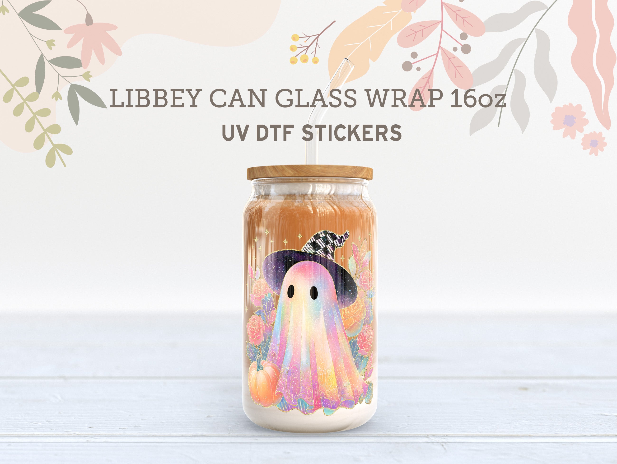 Iridescent Ghost Halloween Libbey Glass Wrap | 16oz UV DTF Cup Sticker UV151