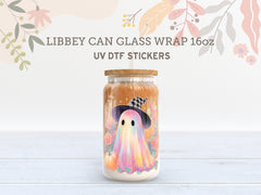 Iridescent Ghost Halloween Libbey Glass Wrap | 16oz UV DTF Cup Sticker UV151