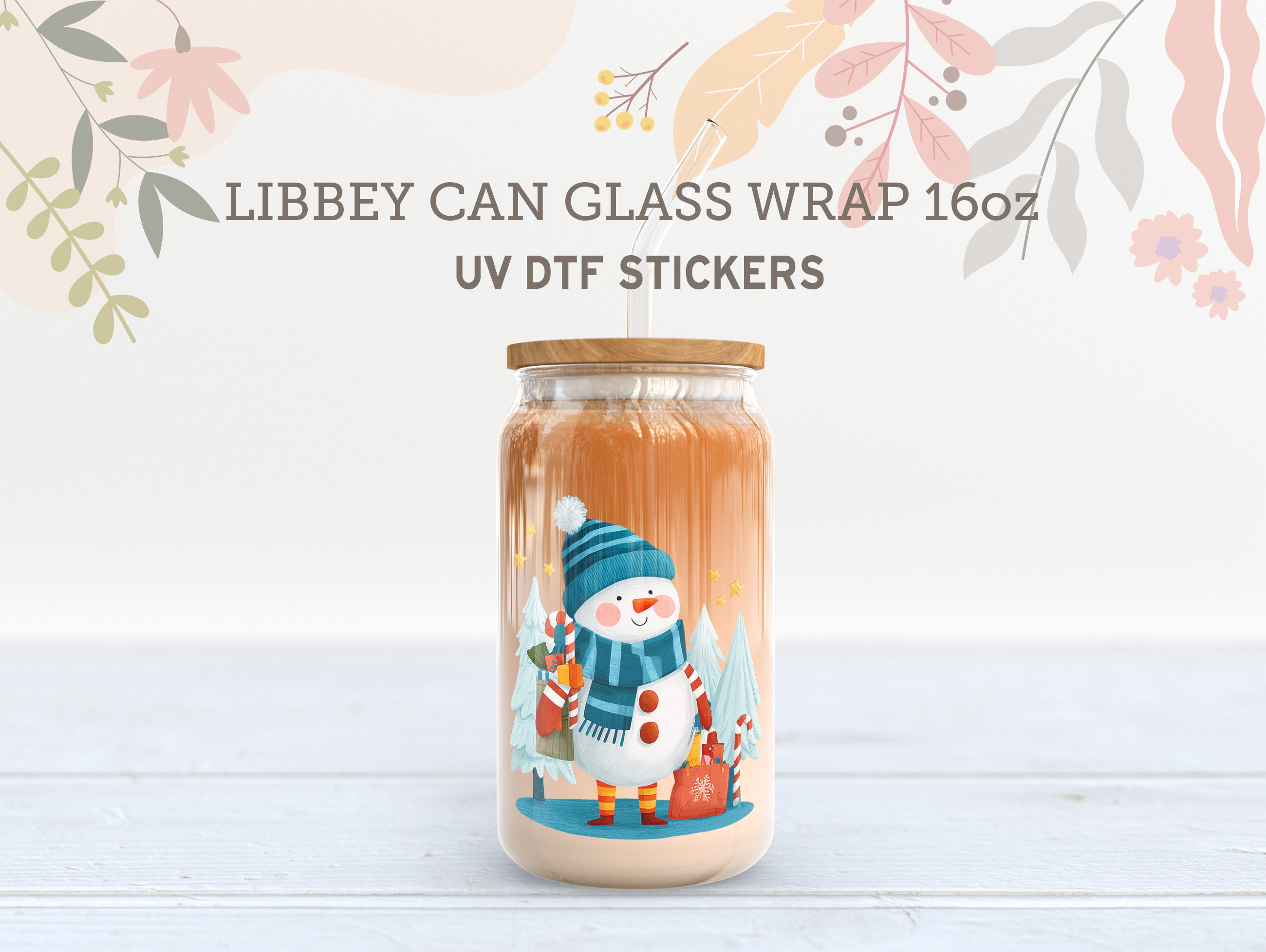 Cute Snowman UV DTF Libbey Wrap | Christmas Holiday 16oz Glass Can Sticker UV178