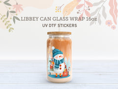 Cute Snowman UV DTF Libbey Wrap | Christmas Holiday 16oz Glass Can Sticker UV178