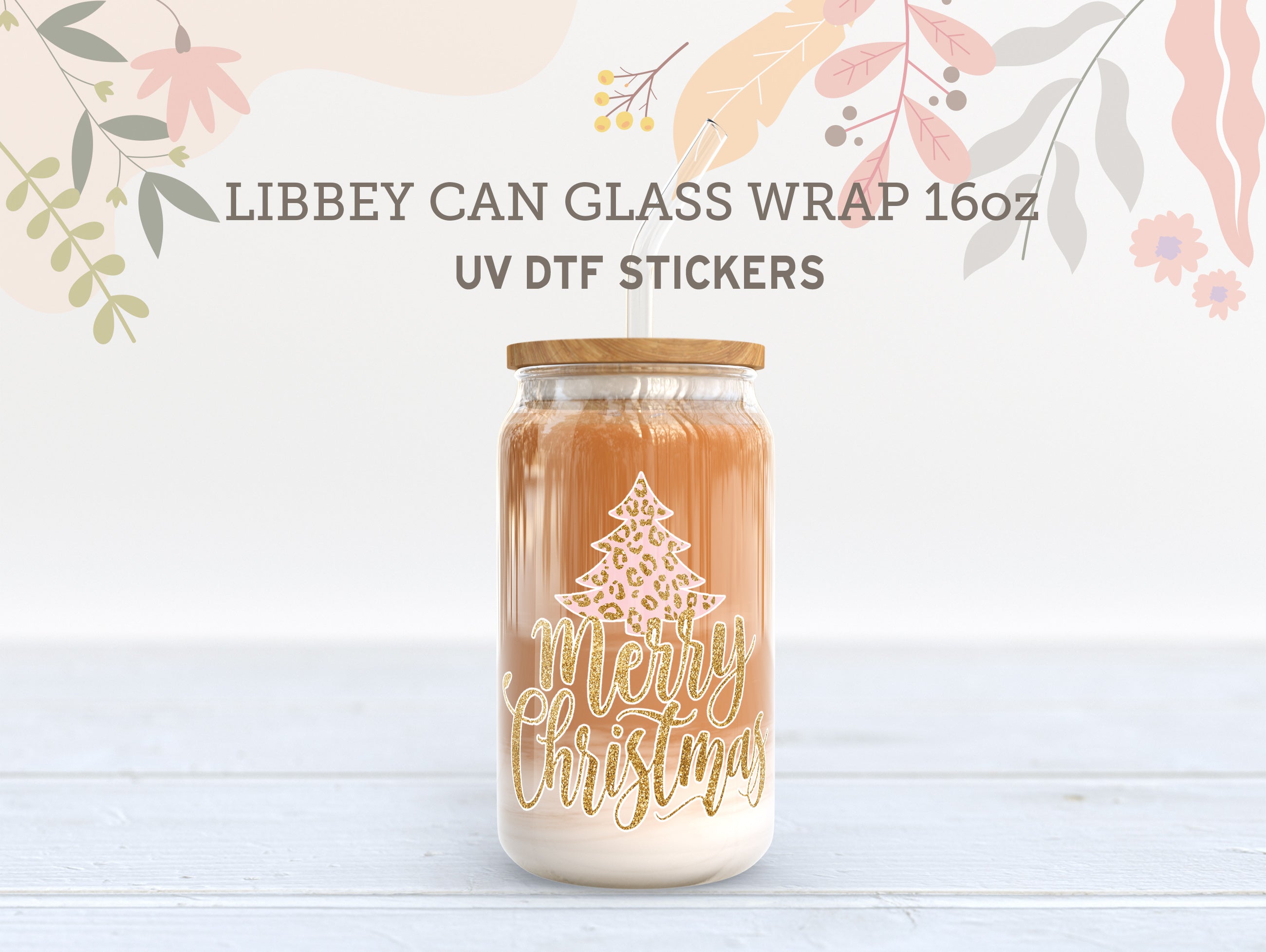 Merry Christmas Leopard Tree UV DTF Libbey Sticker for 16oz Glass Can UV192