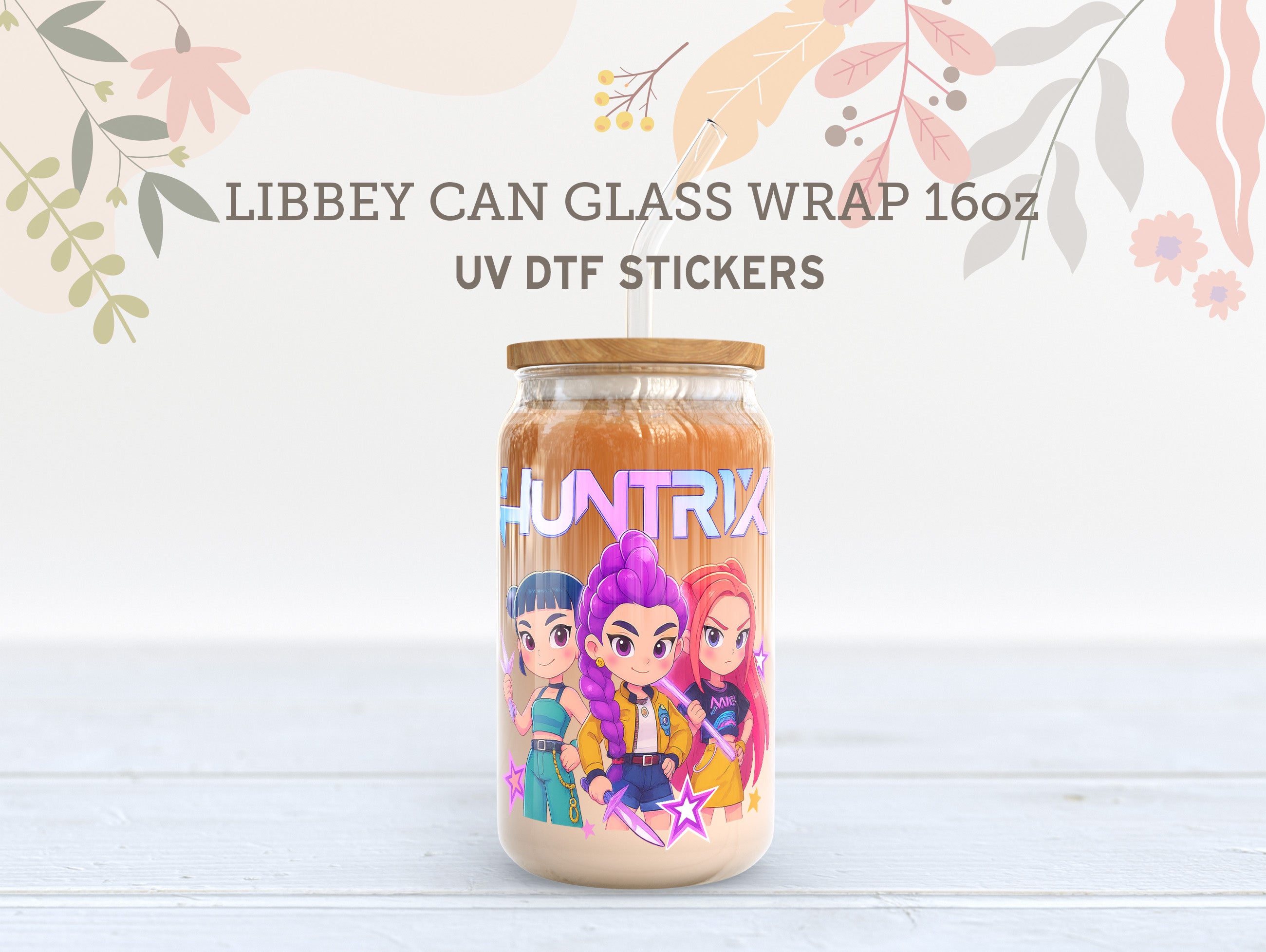 Kpop Demon Hunters Huntrix  Libbey Glass Wrap | 16oz UV DTF Cup Sticker UV162