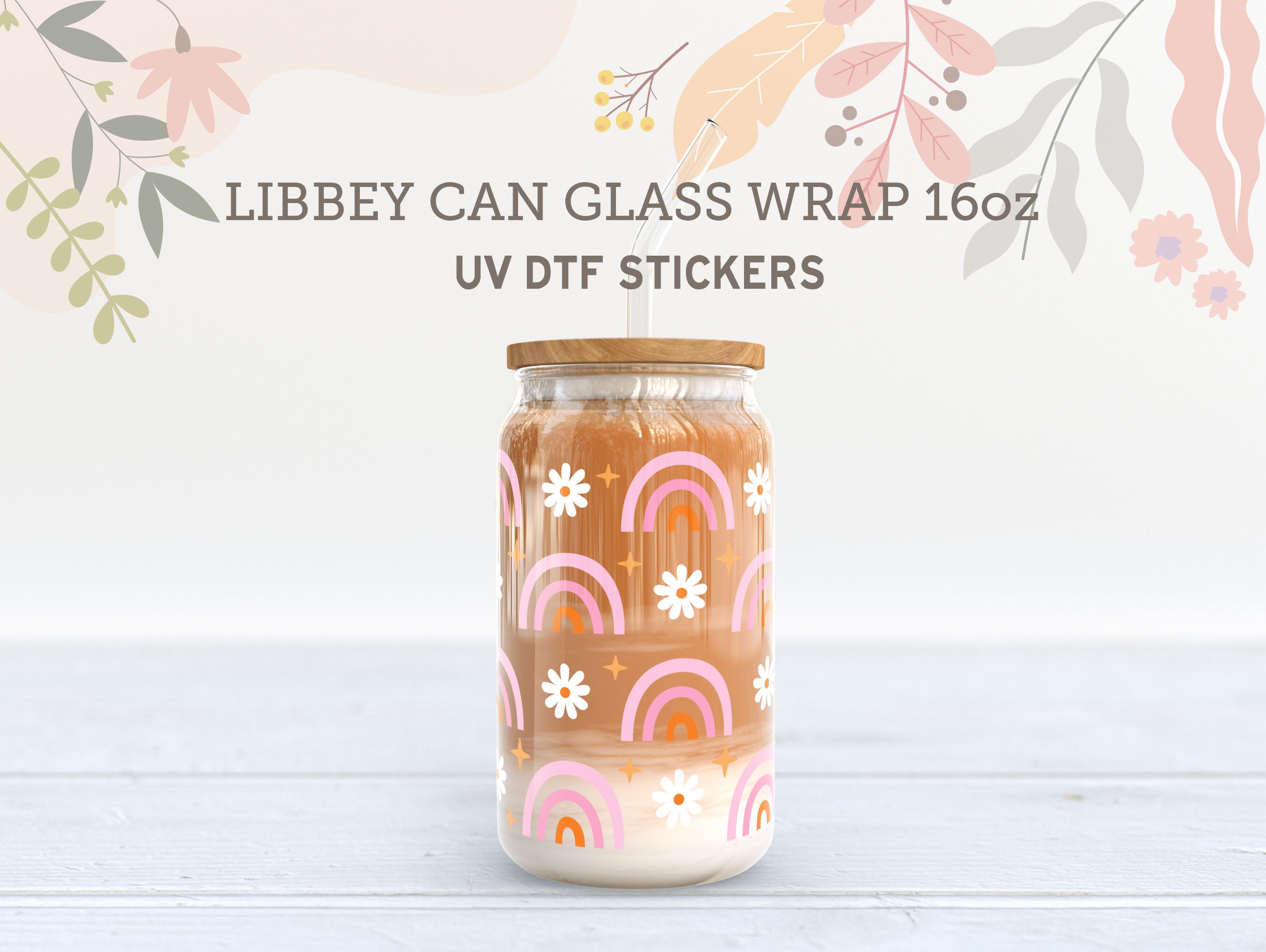 Rainbow Daisy UV DTF Wrap | 16oz Libbey Glass Cup Sticker UV081