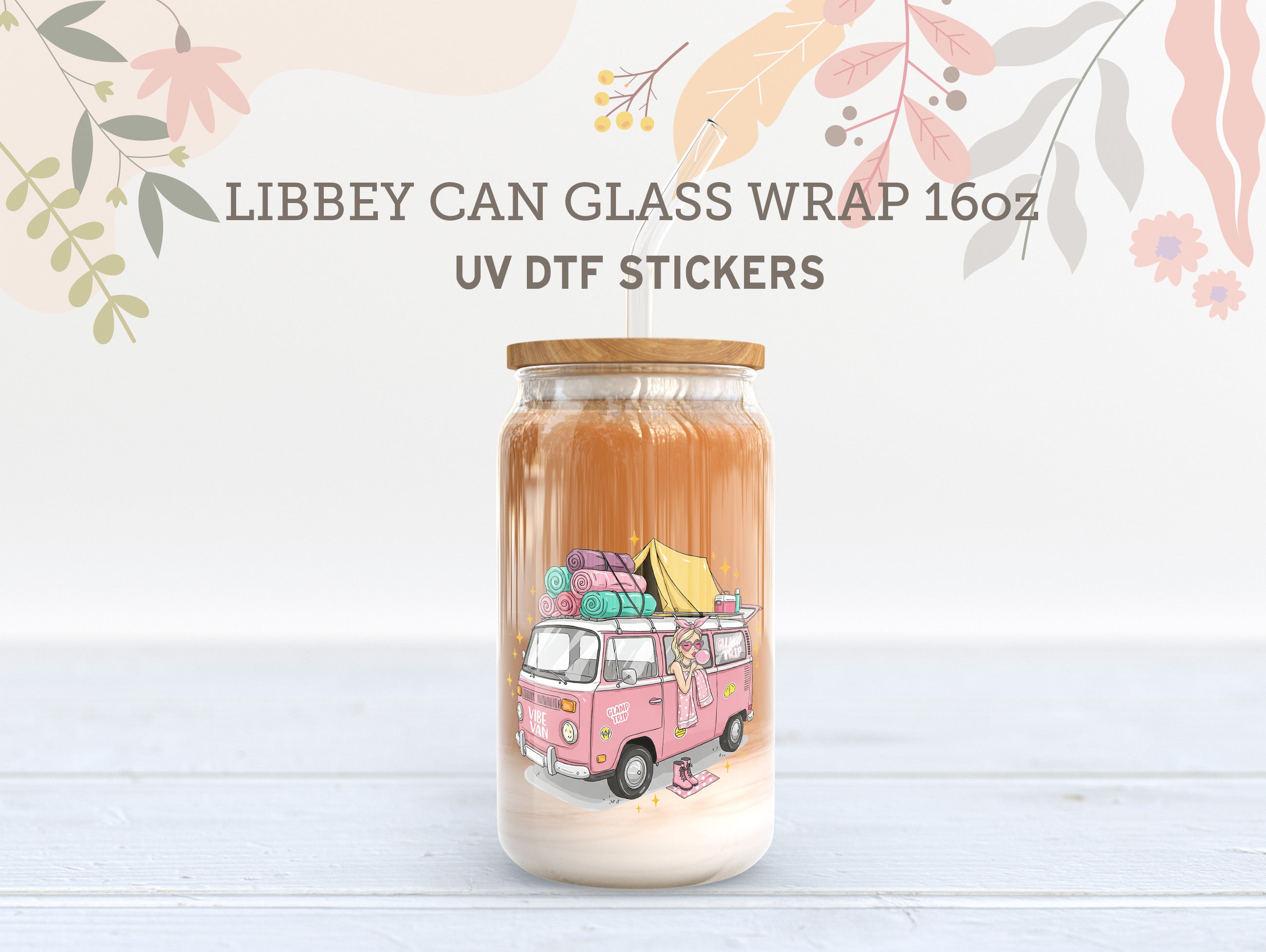 Pink Glamp Van UV DTF Wrap for 16oz Libbey Glass | Vibe Camper Design UV136