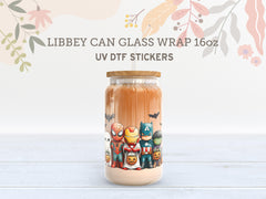 Cute Superhero Halloween UV DTF Libbey Wrap | 16oz Glass Can Sticker UV171