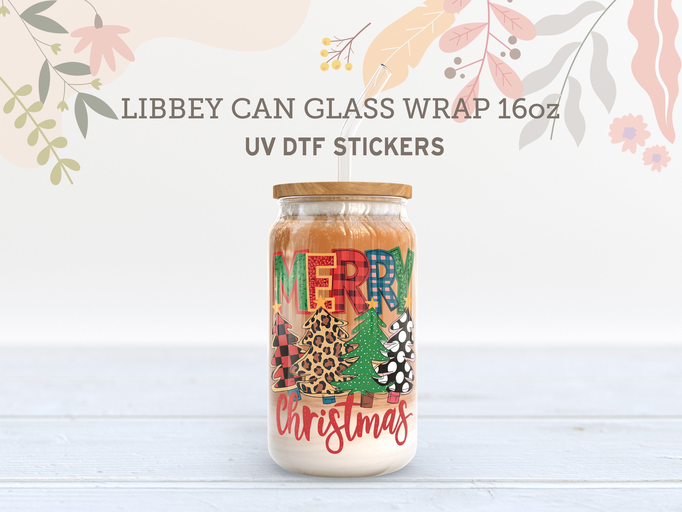 Merry Christmas UV DTF Libbey Wrap – 16oz Glass Can Sticker UV062
