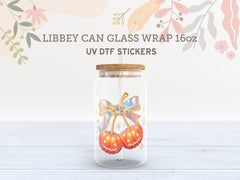 Glitter Pumpkin Bow UV DTF Wrap for 16oz Libbey Glass | Halloween Glam UV145