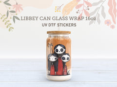 Skeleton Family UV DTF Wrap for 16oz Libbey Glass | Spooky Cute Design UV140