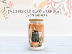 Witch Cat Halloween UV DTF Wrap for 16oz Libbey Glass | Cute Pumpkin UV143