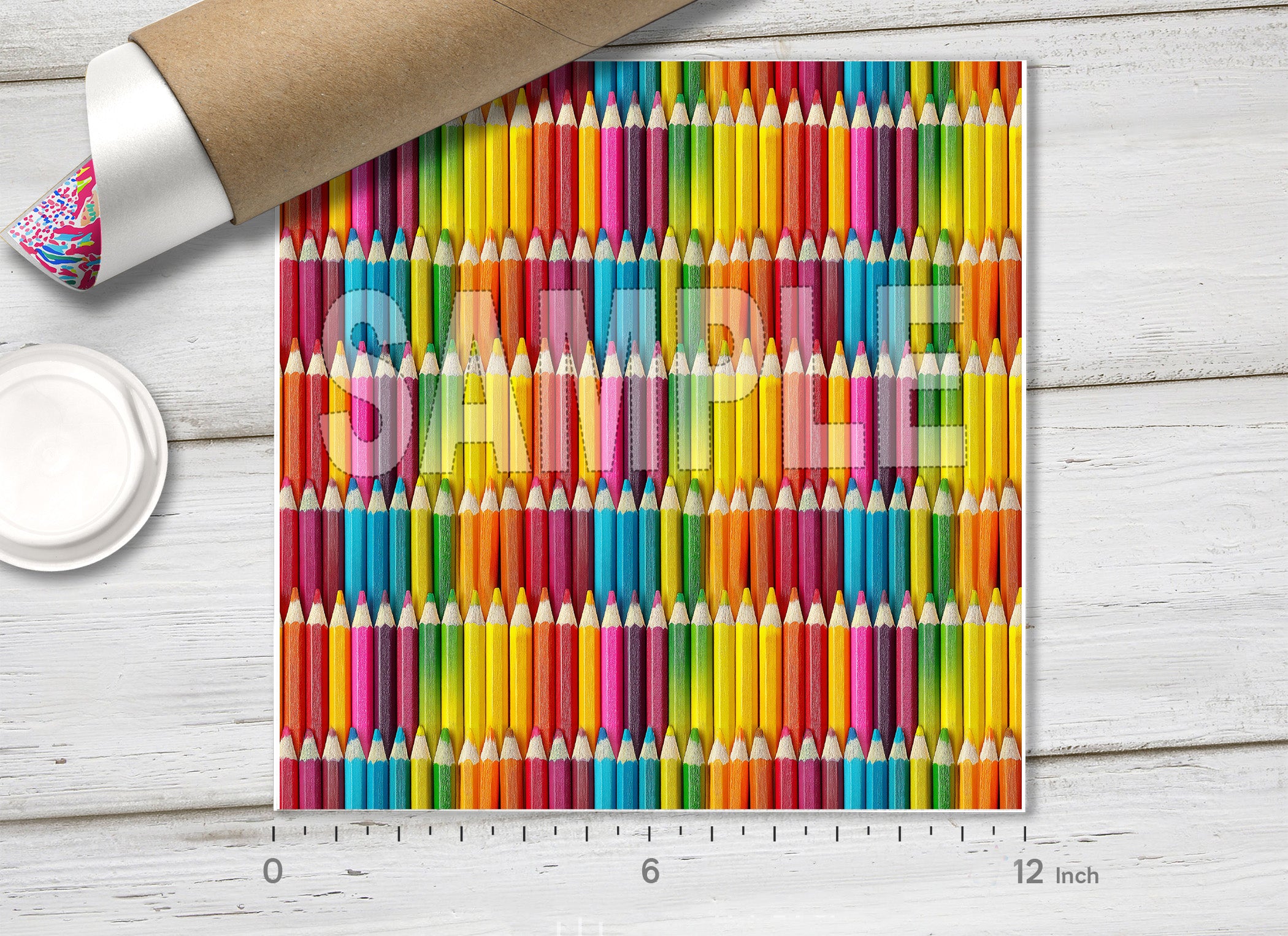 Vibrant Colored Pencils Pattern Adhesive Vinyl 1742