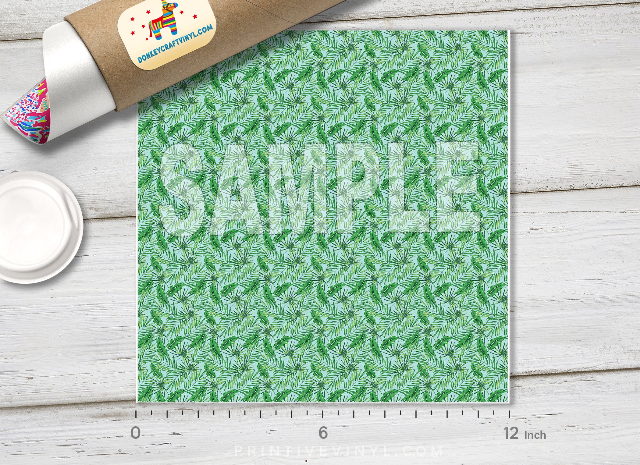 Tropical Green Palm Leaf Pattern Adhesive Vinyl 1323 - Donkey Craft Vinyl