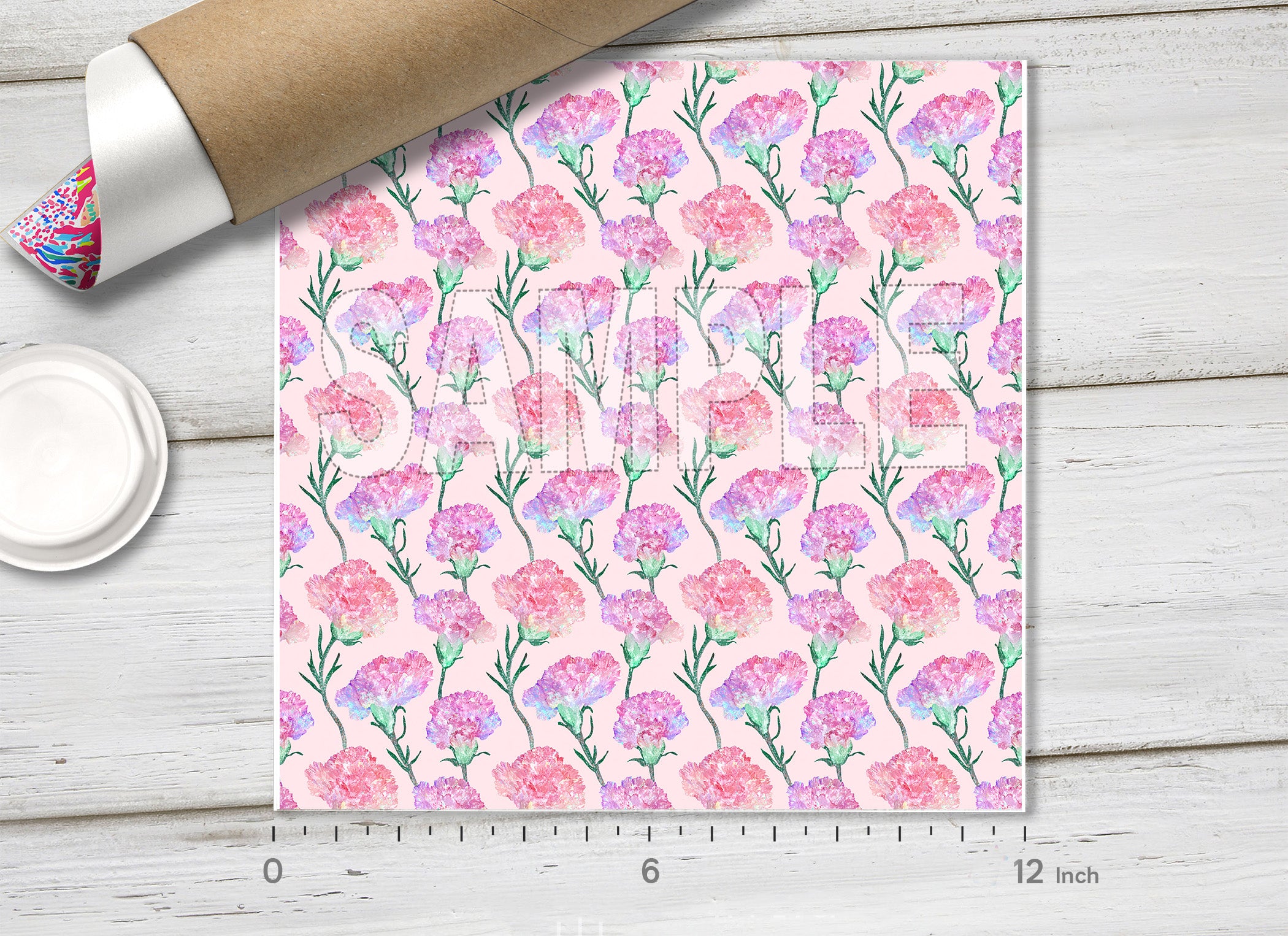 Pink Watercolor Carnation Floral HTV 1733