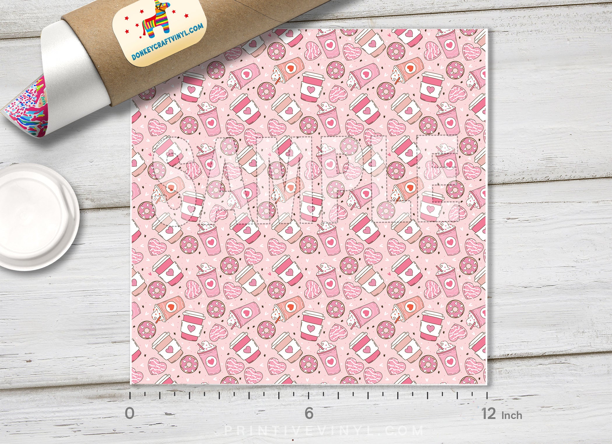 Cute Pink Coffee and Donut Adhesive Vinyl 1646