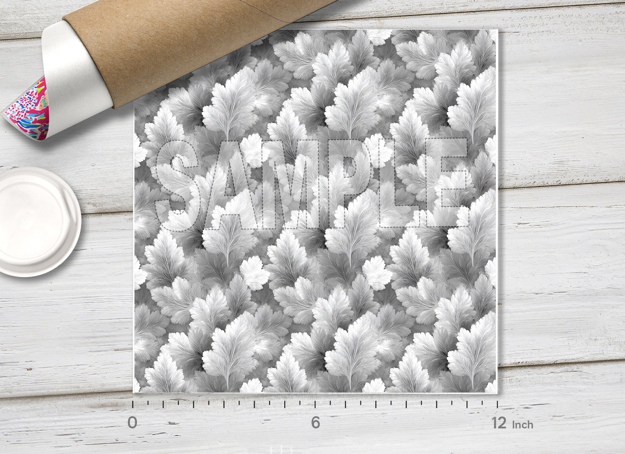 Grey Frosted Fern Leaves Adhesive Vinyl 1728