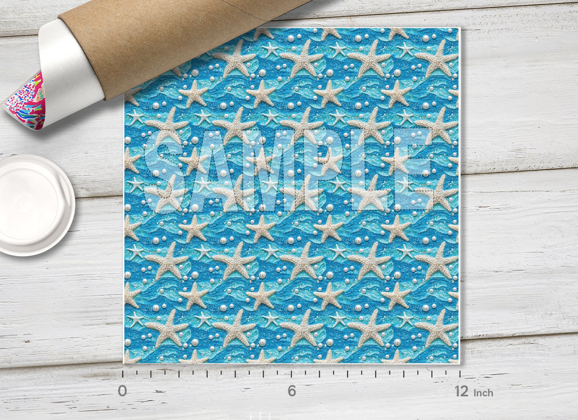 Starfish and Pearls Blue Ocean Waves Adhesive Vinyl 1734