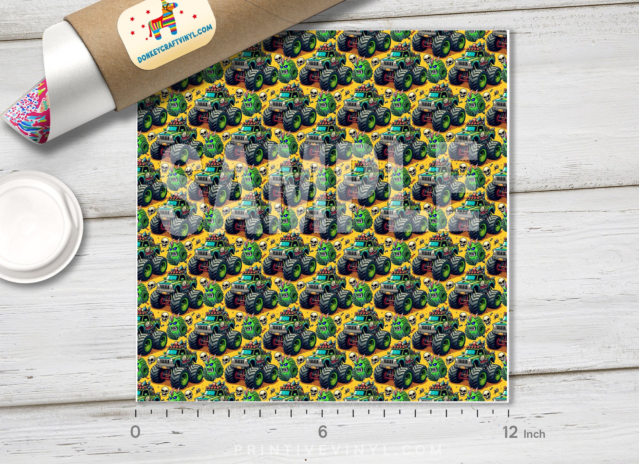 Zombie Monster Truck and Skulls Adhesive Vinyl 1656 - Donkey Craft Vinyl