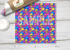 Vibrant Neon Skulls and Roses HTV 1699