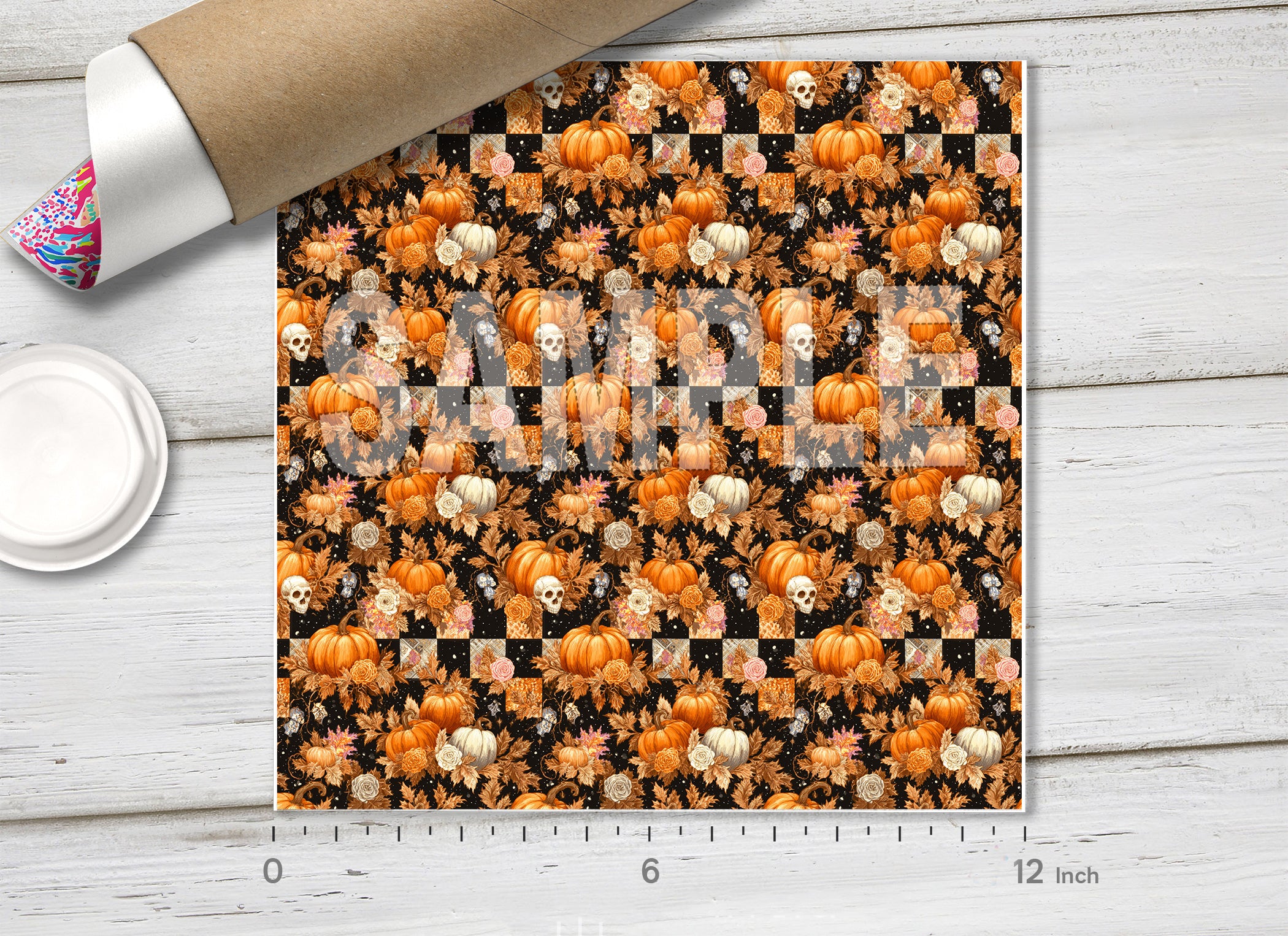 Halloween Pumpkin & Skull Checkerboard HTV 1730