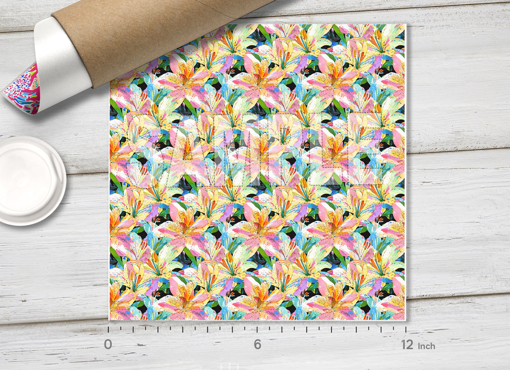 Vibrant Watercolor Lily Floral Pattern Adhesive Vinyl 1741