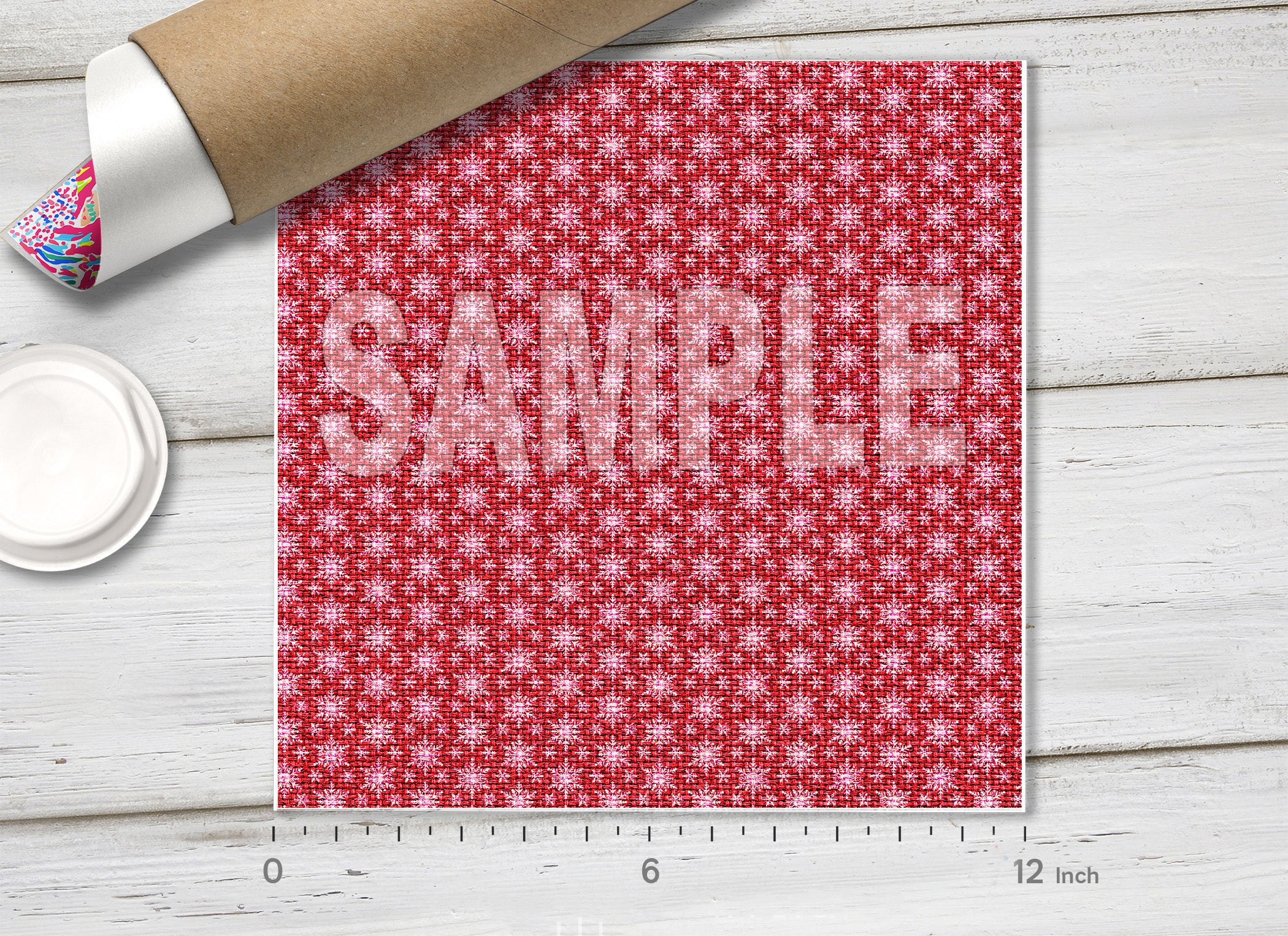 Red Linen Snowflake Adhesive Vinyl 1517