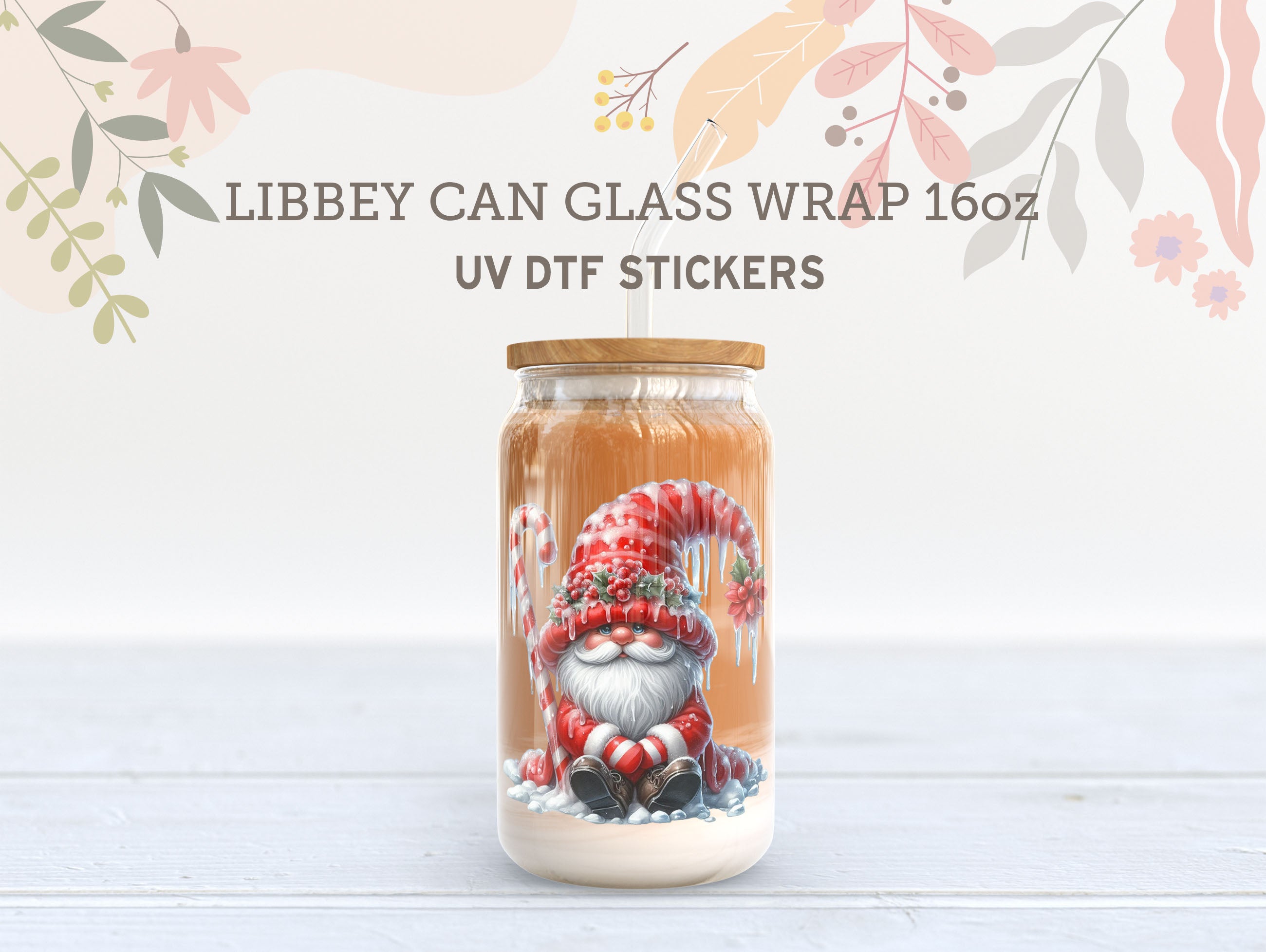 Christmas Gnome UV DTF Cup Wrap | 16oz Libbey Glass Can Sticker UV063