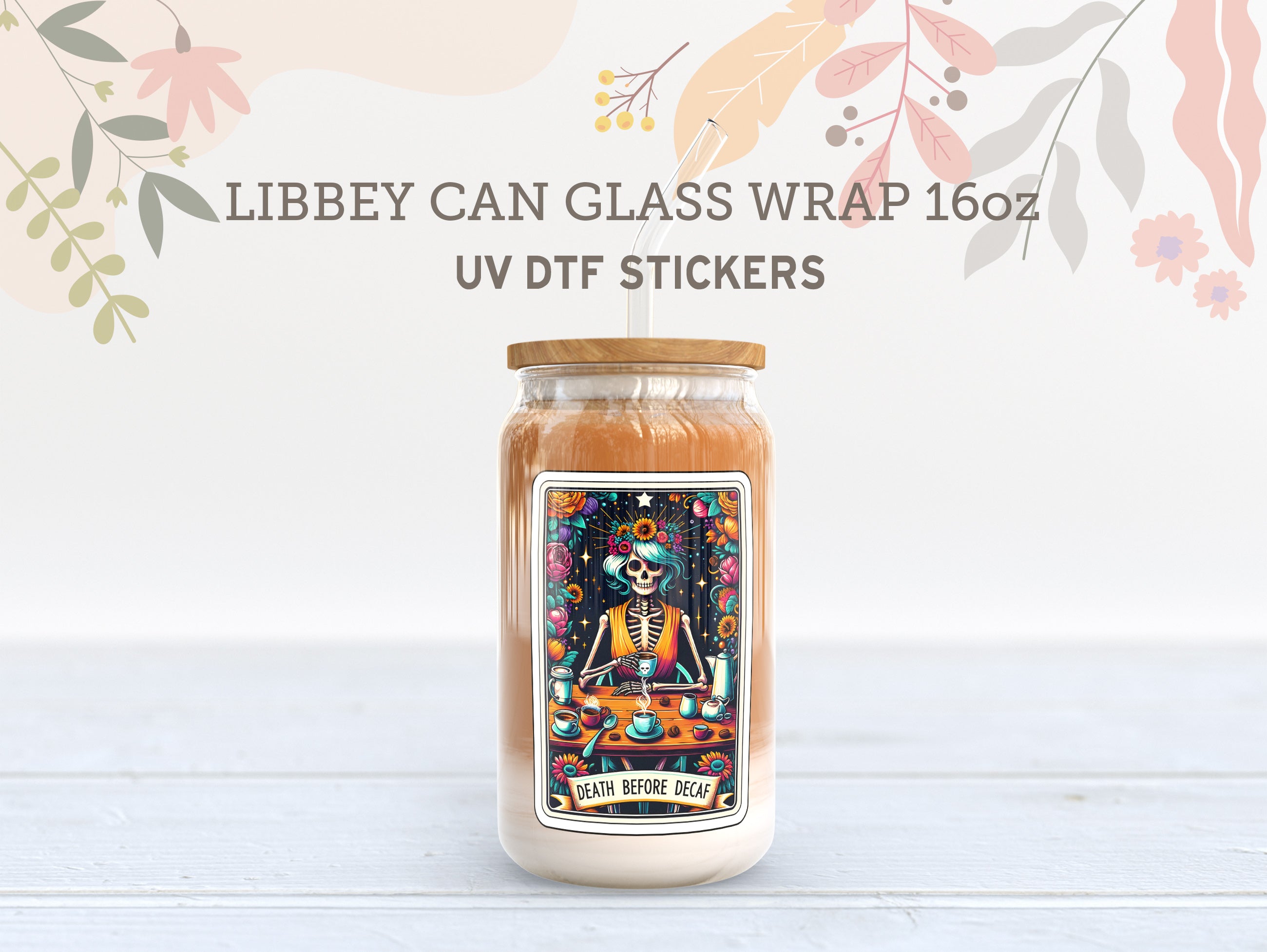 Skeleton Tarot Card UV DTF, Ready to Transfer, 16 oz Libbey Glass Can Wrap UV005