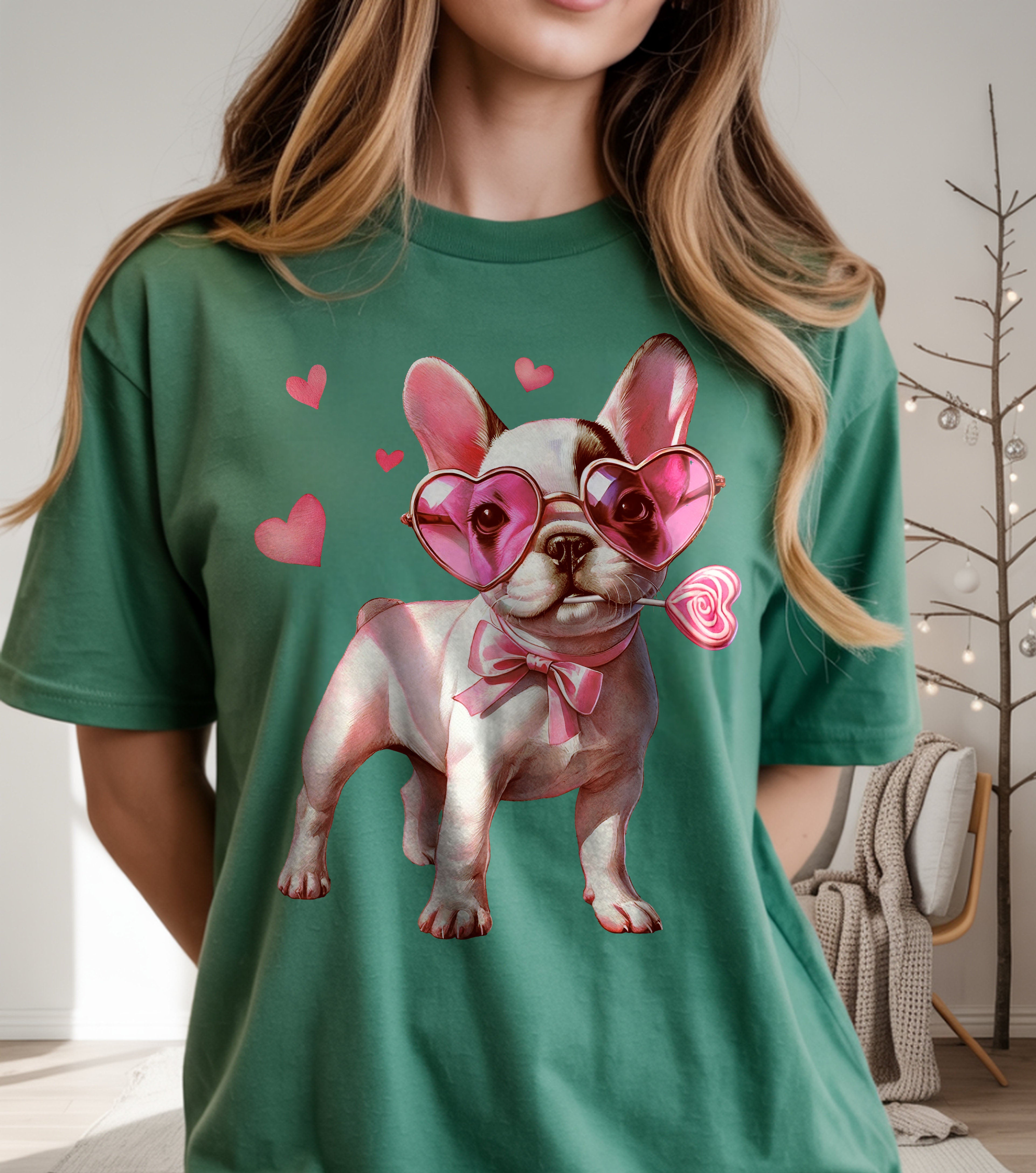 Valentine French Bulldog Heart Glasses DTF Transfer, Ready to Press DTF658