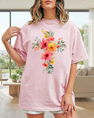Floral Cross Watercolor DTF Transfer, Ready to Press DTF672