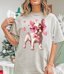 Valentine French Bulldog Heart Glasses DTF Transfer, Ready to Press DTF658