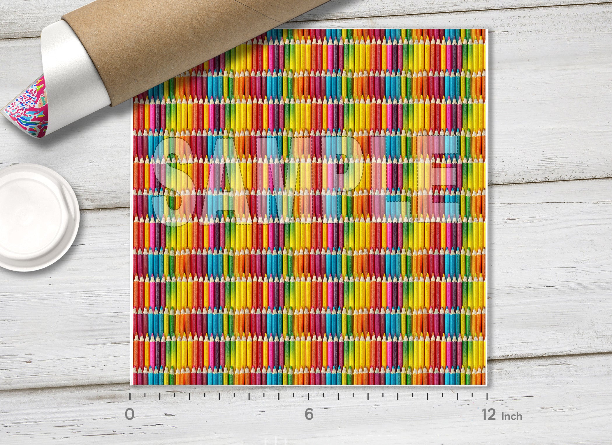 Vibrant Colored Pencils Pattern Adhesive Vinyl 1742