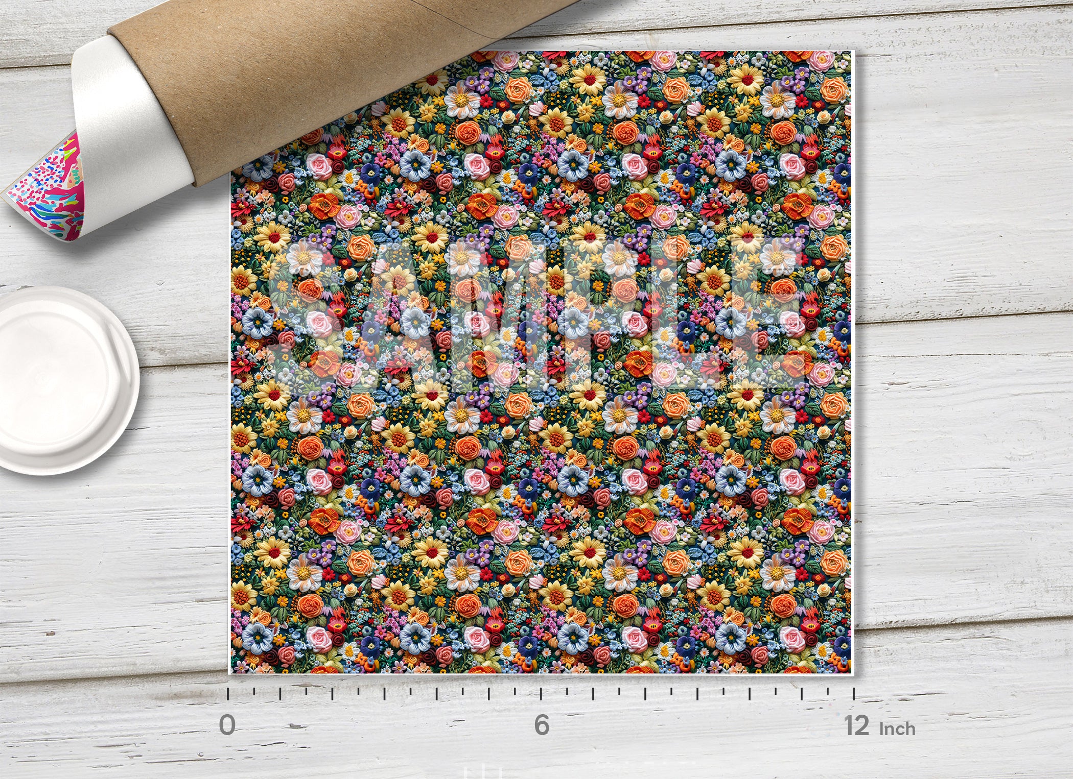 Embroidered Flowers Adhesive Vinyl 1675