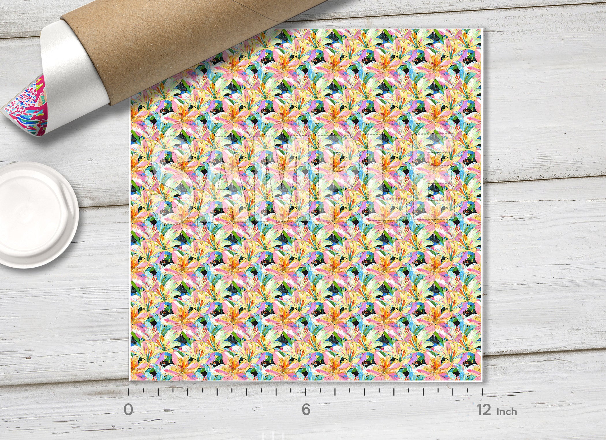 Vibrant Watercolor Lily Floral Pattern Adhesive Vinyl 1741