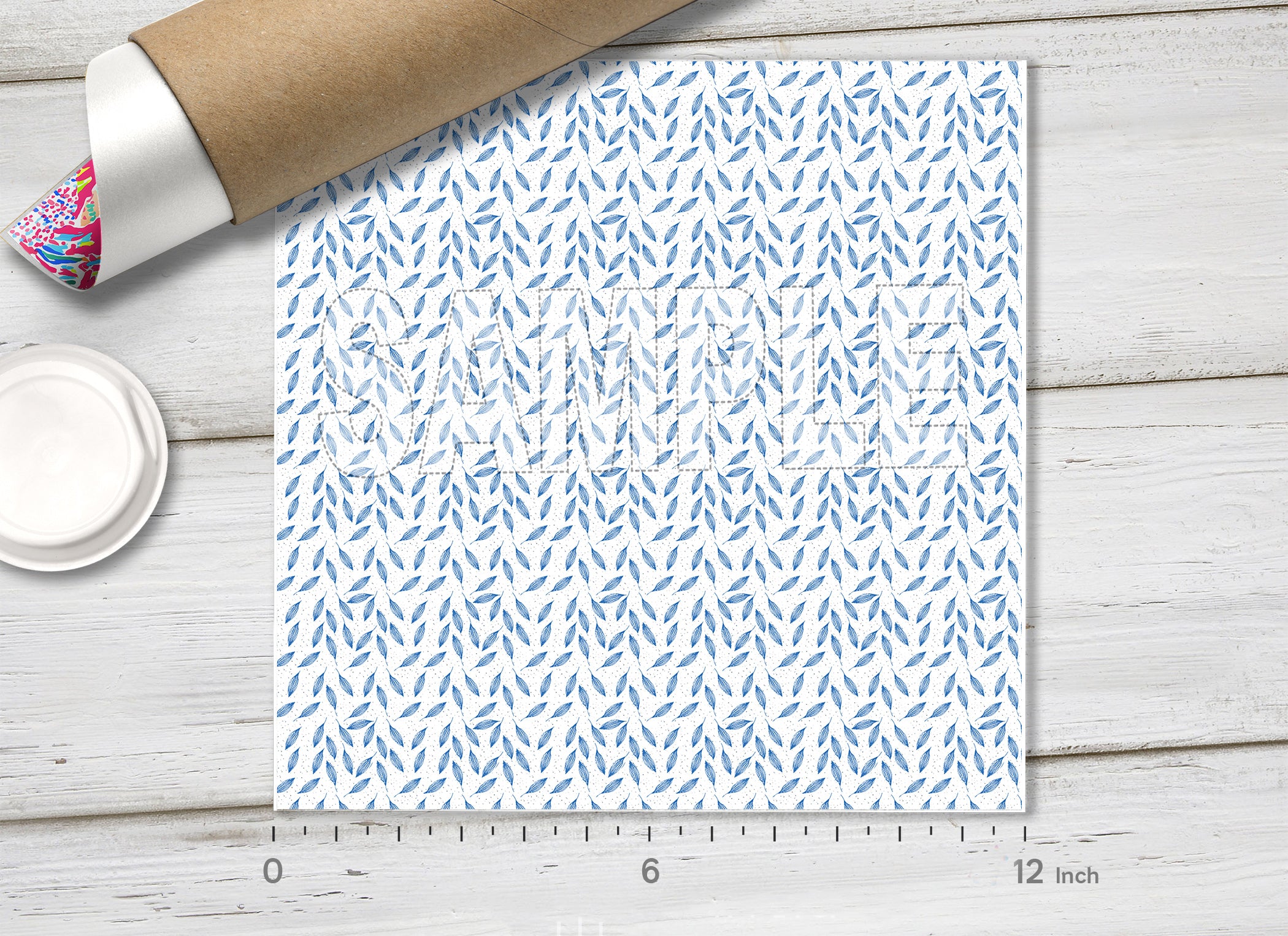 Blue Botanical Leaves HTV 1596