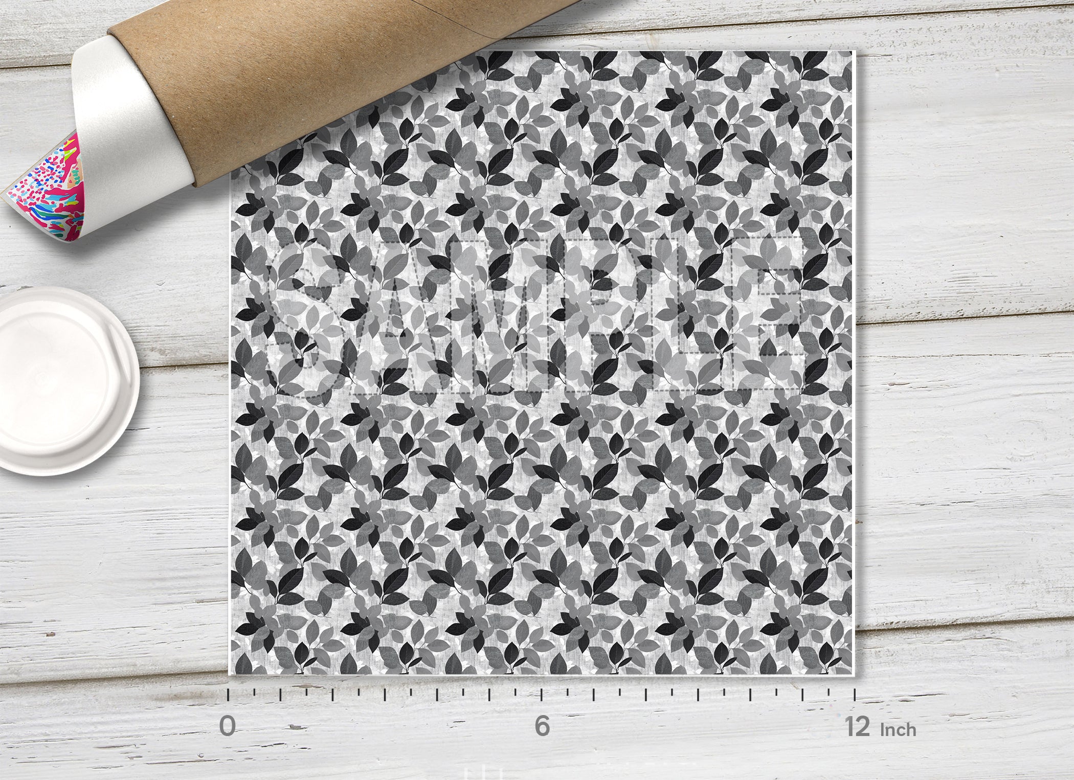 Monochromatic Textured Leaves Pattern Adhesive Vinyl 1739