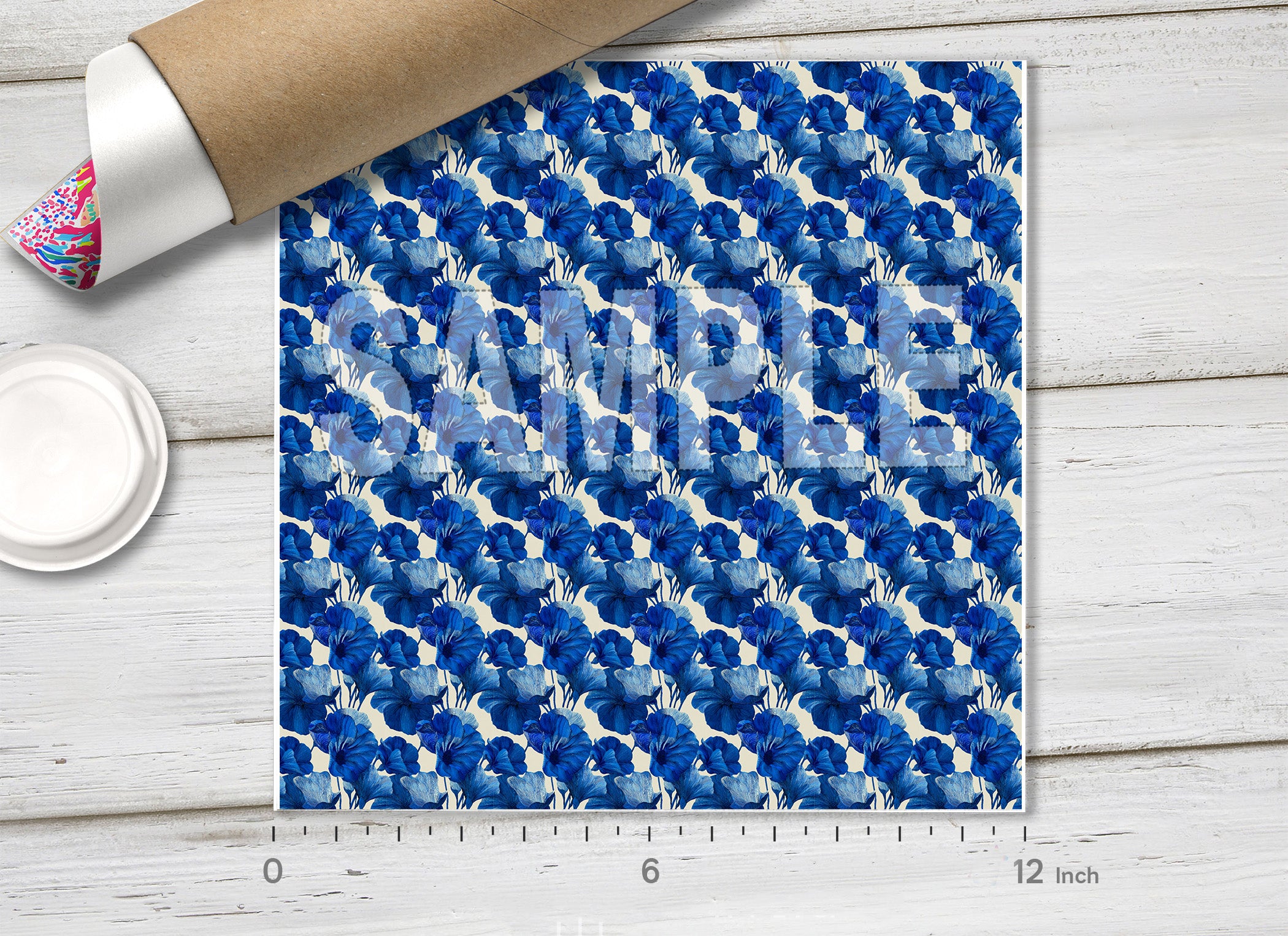 Midnight Blue Botanical Floral Pattern Adhesive Vinyl 1738