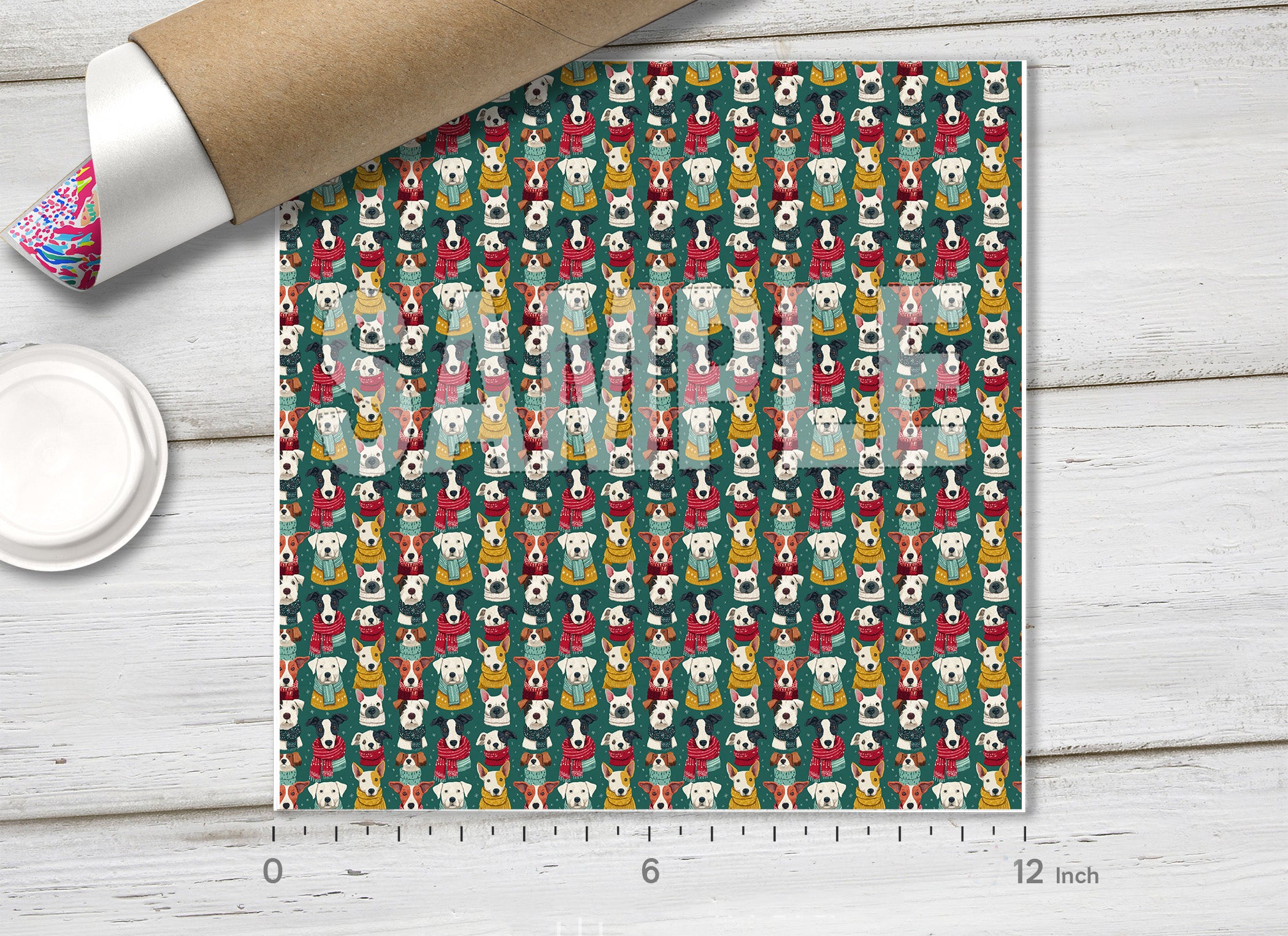 Winter Dogs in Scarves Pattern Adhesive Vinyl 1745