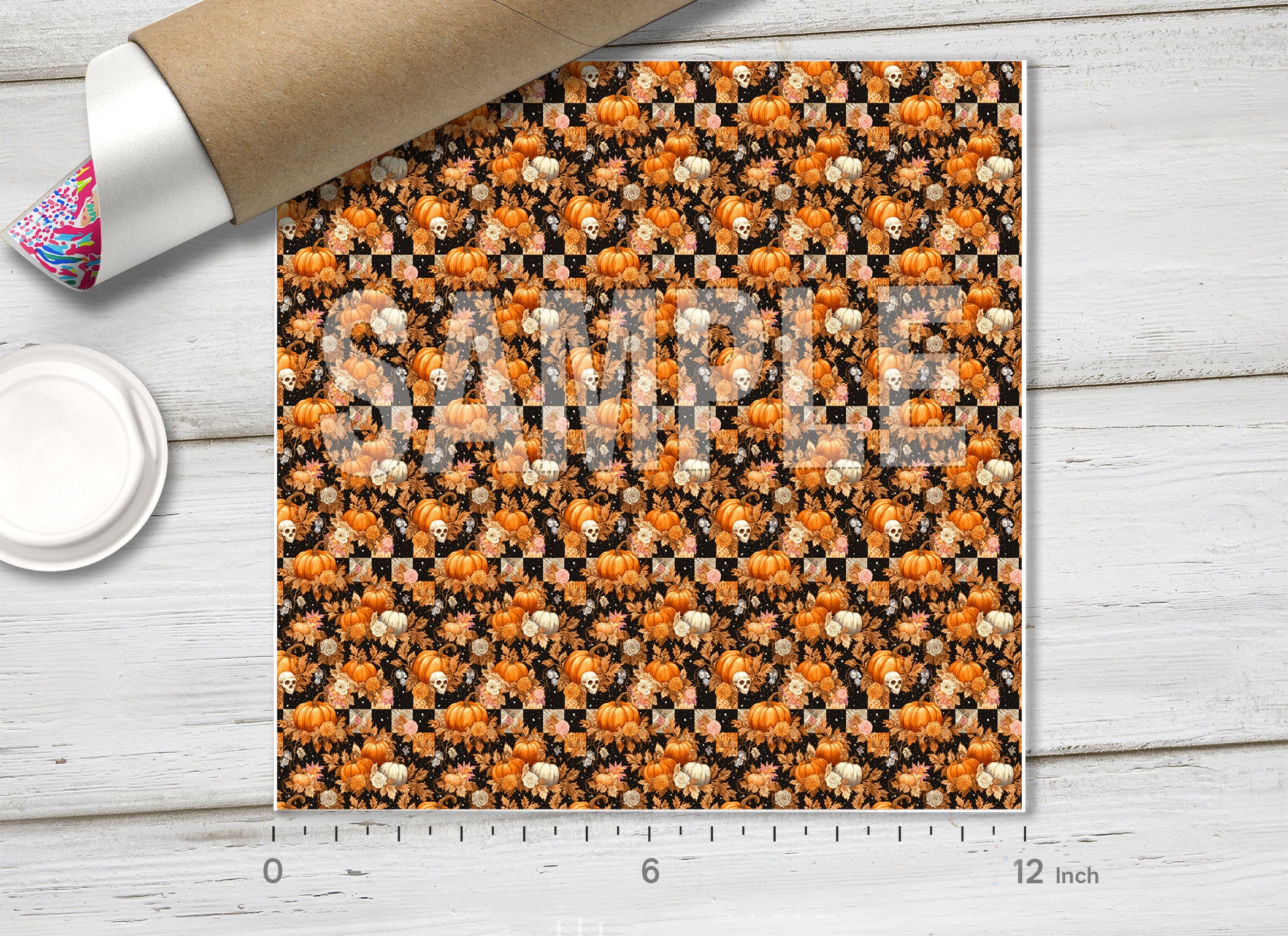 Halloween Pumpkin & Skull Checkerboard HTV 1730