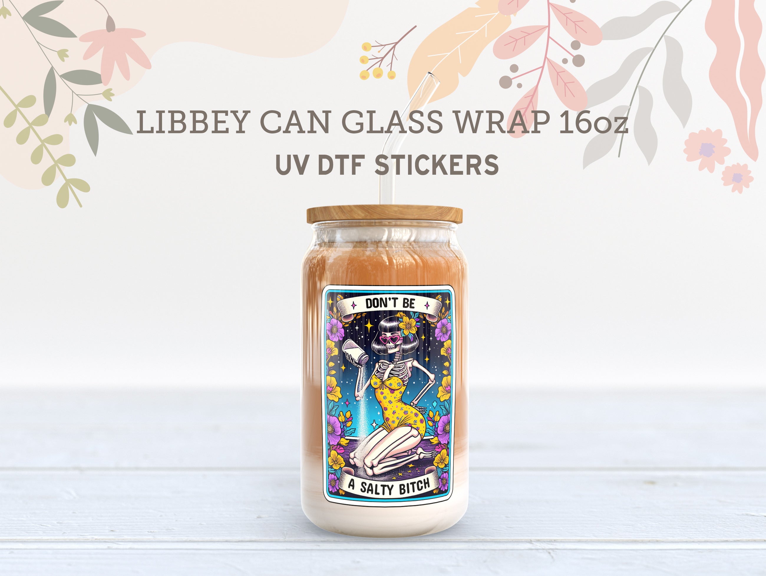 Skeleton Tarot Card UV DTF, Ready to Transfer, 16 oz Libbey Glass Can Wrap UV005