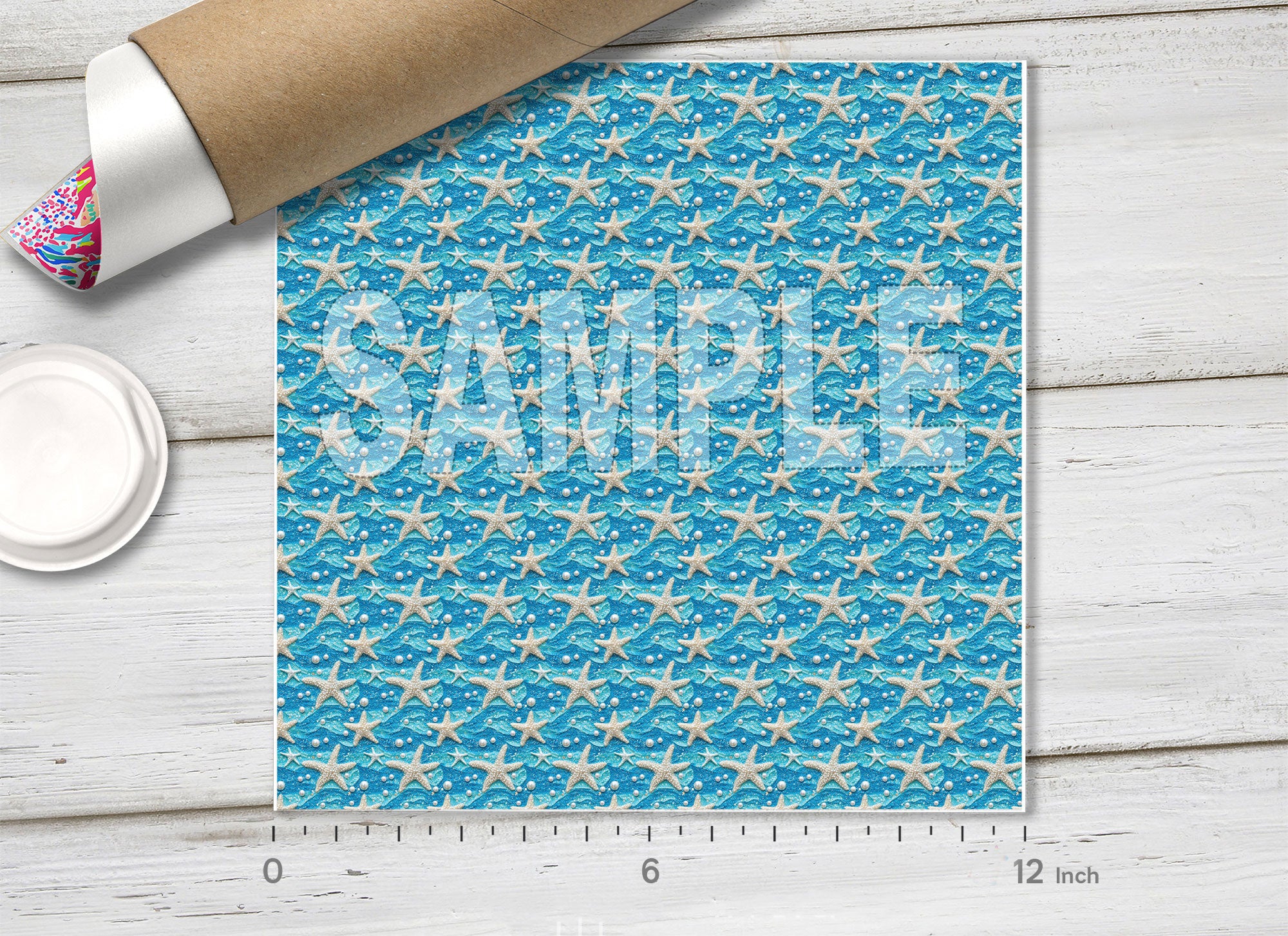 Starfish and Pearls Blue Ocean Waves Adhesive Vinyl 1734