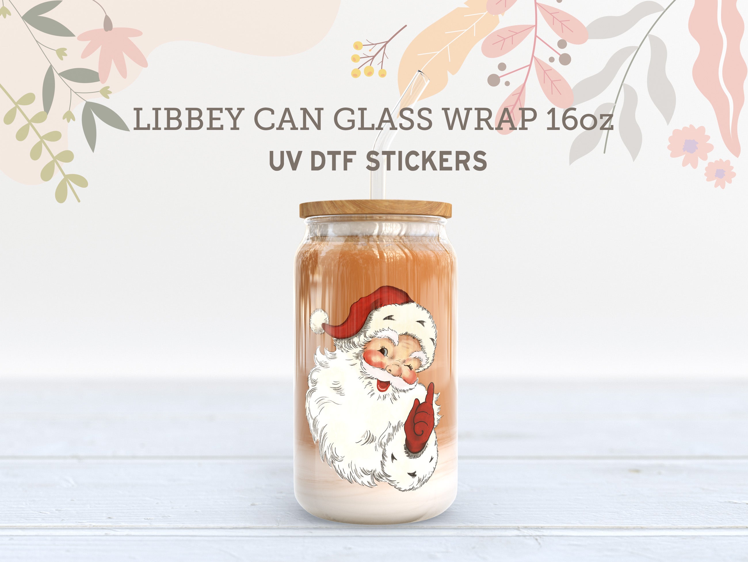 Vintage Santa UV DTF Cup Wrap | 16oz Libbey Glass Can Sticker UV065