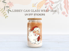 Vintage Santa UV DTF Cup Wrap | 16oz Libbey Glass Can Sticker UV065