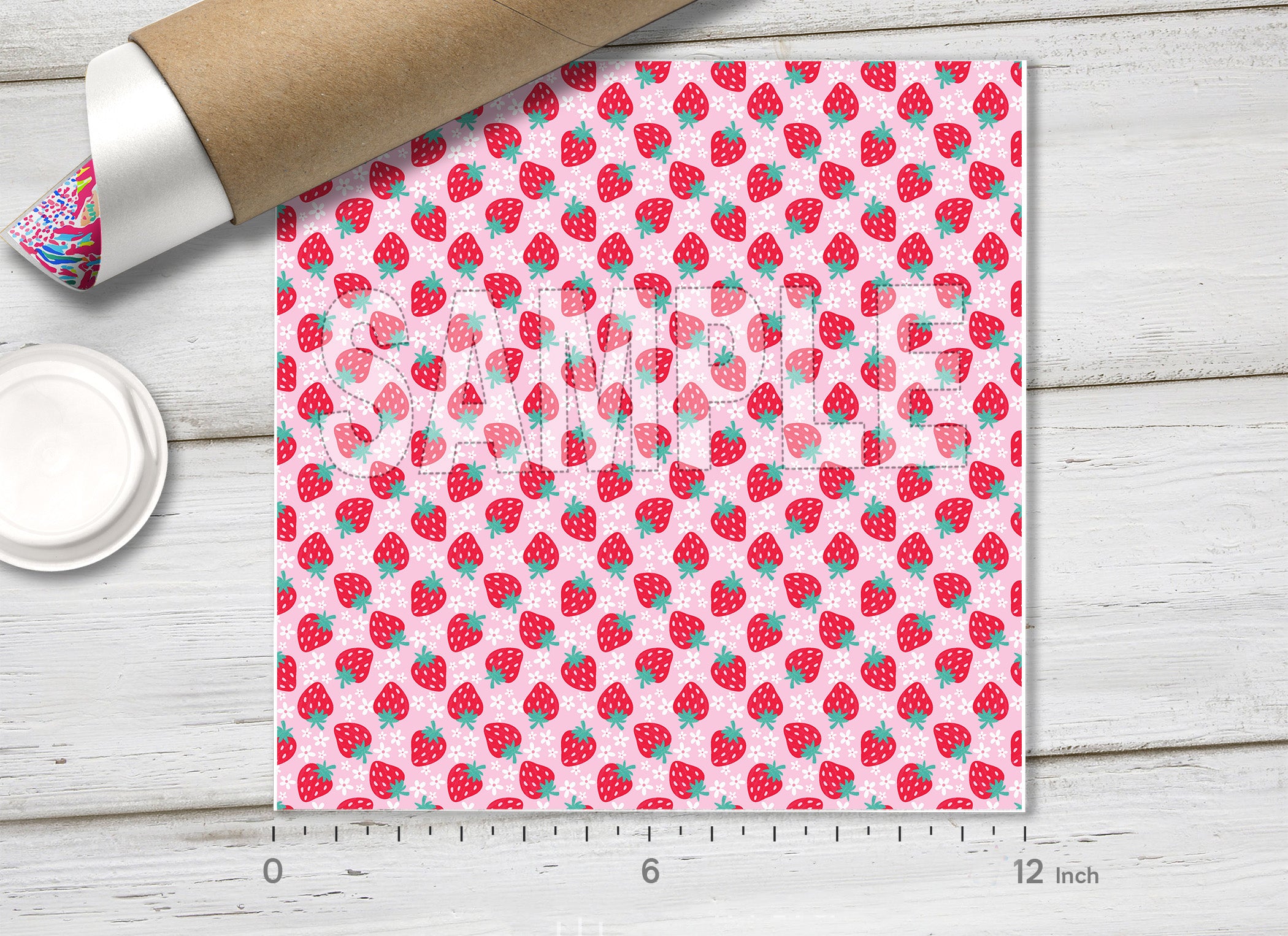 Strawberry and White Floral Adhesive Vinyl 1720