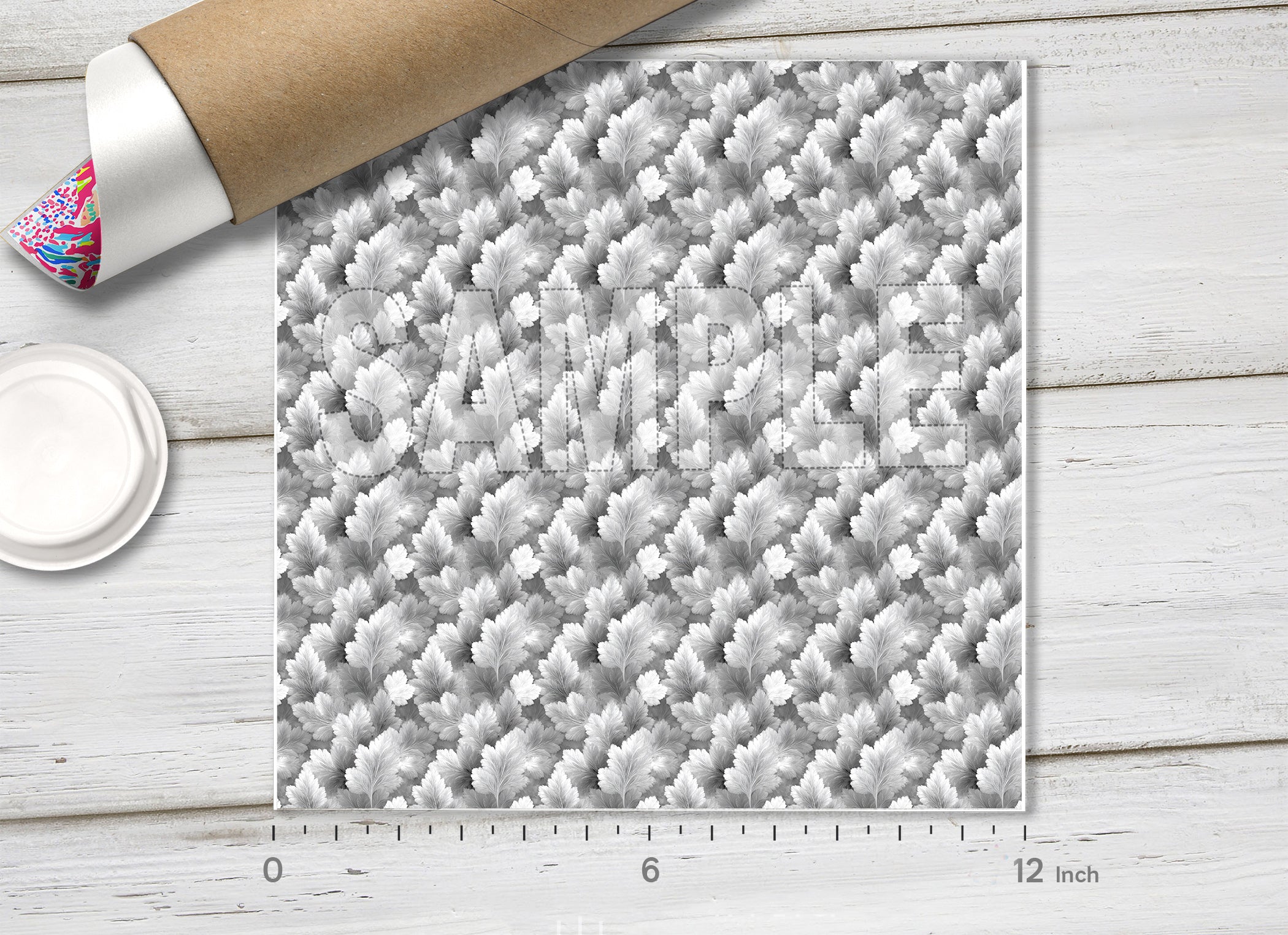 Grey Frosted Fern Leaves Adhesive Vinyl 1728