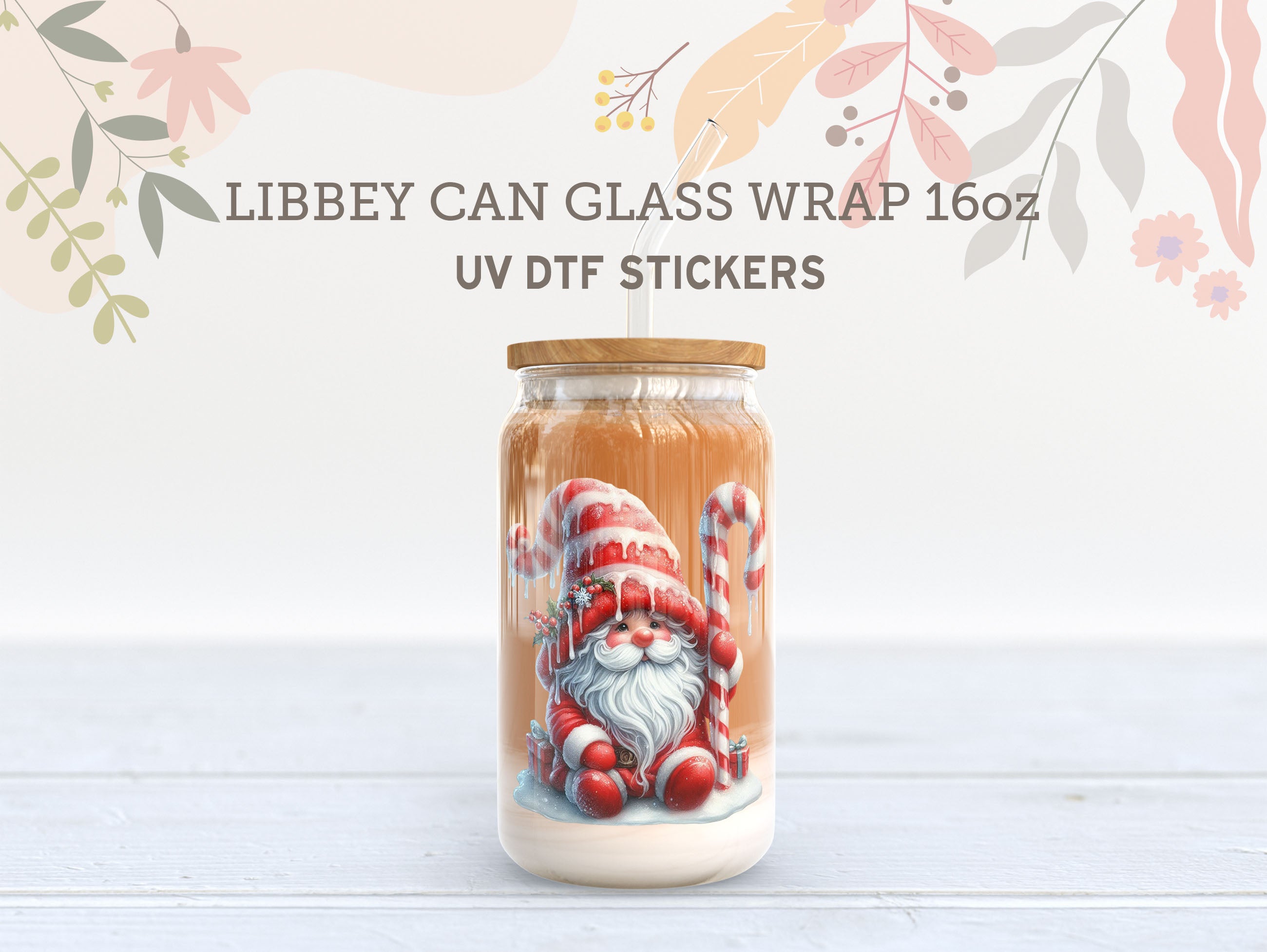 Christmas Gnome UV DTF Cup Wrap | 16oz Libbey Glass Can Sticker UV063