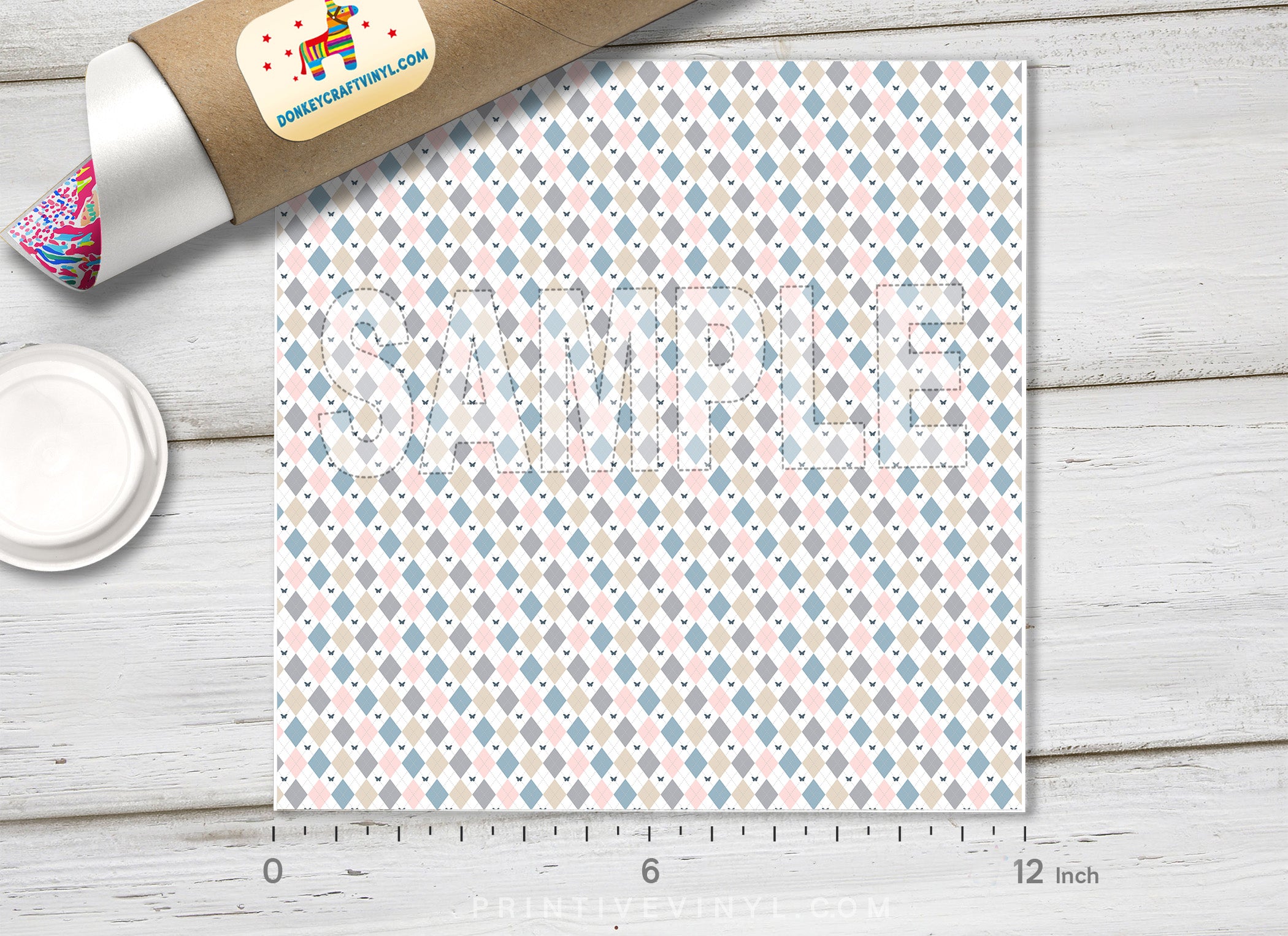 Argyle with Butterflies Adhesive Vinyl 1664