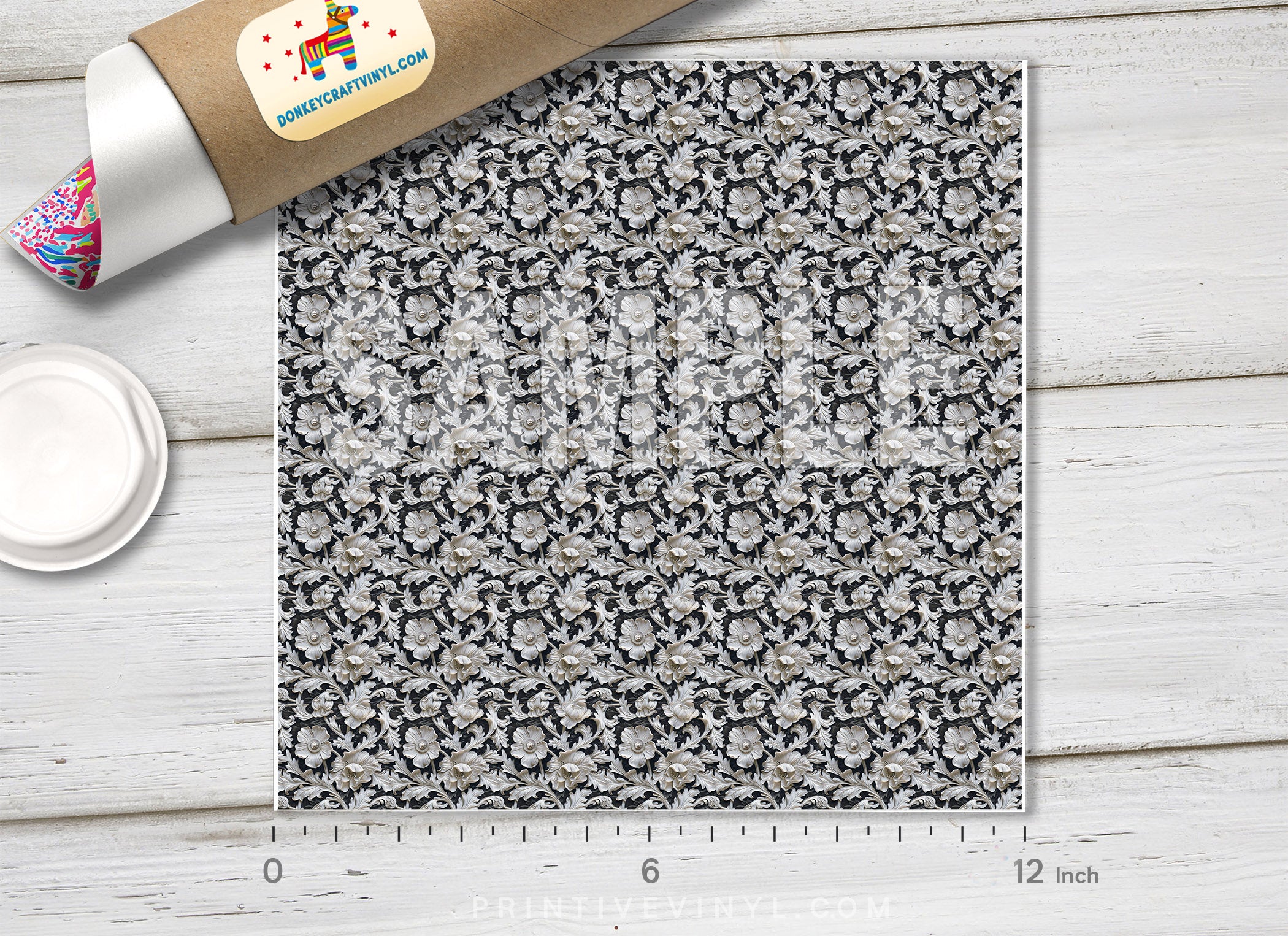 Elegant White Floral Carving HTV 1684