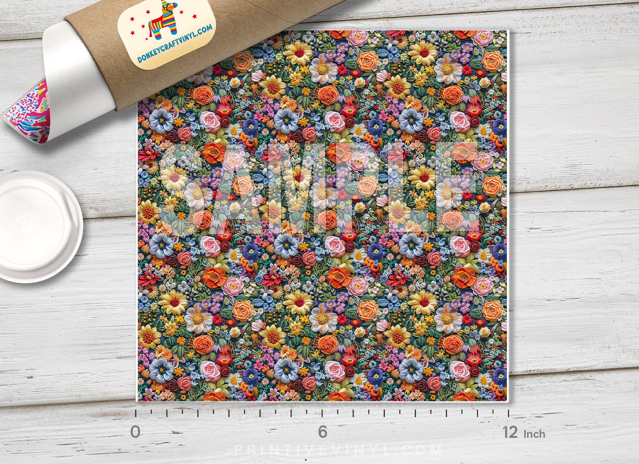Embroidered Flowers Adhesive Vinyl 1676